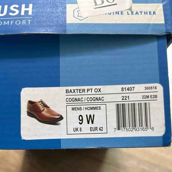 Nunn Bush Cognac Brown Leather Plain Toe Lace Up Oxford 9 Wide Memory Foam - Picture 9 of 14